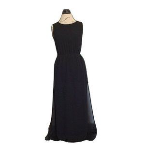Lola Black Maxi Dress Womens Sleeveless Sheer Full Length Side Slit Elegant
